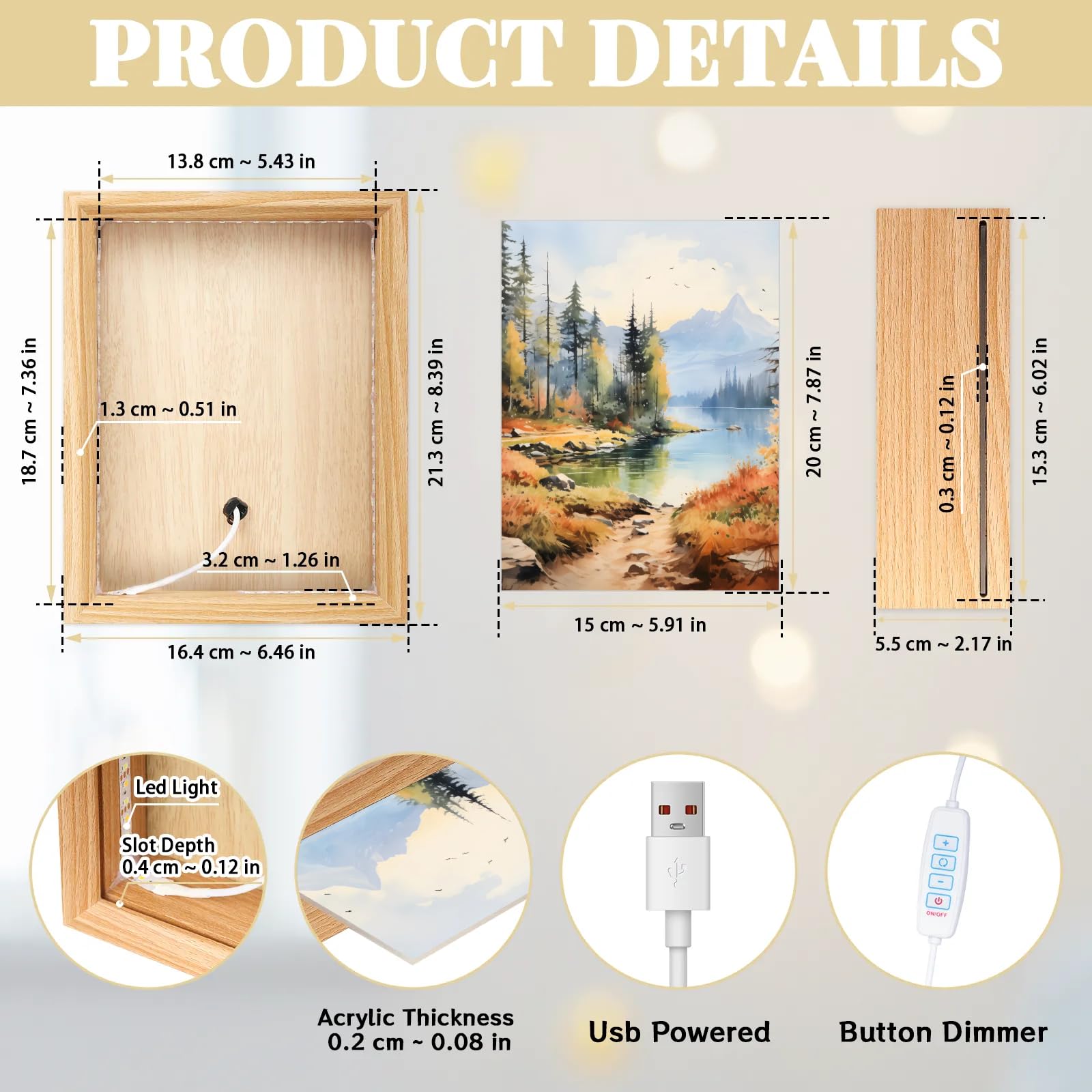 Light Up Painting, Autumn Forest Wall Art Picture Light Gothic Forest Light Up Desktop Art Frame, 10 Brightness USB Powered 3 Lighting Modes, Anxiety Relief Gift for Bedroom Home-Without Acrylic Panel