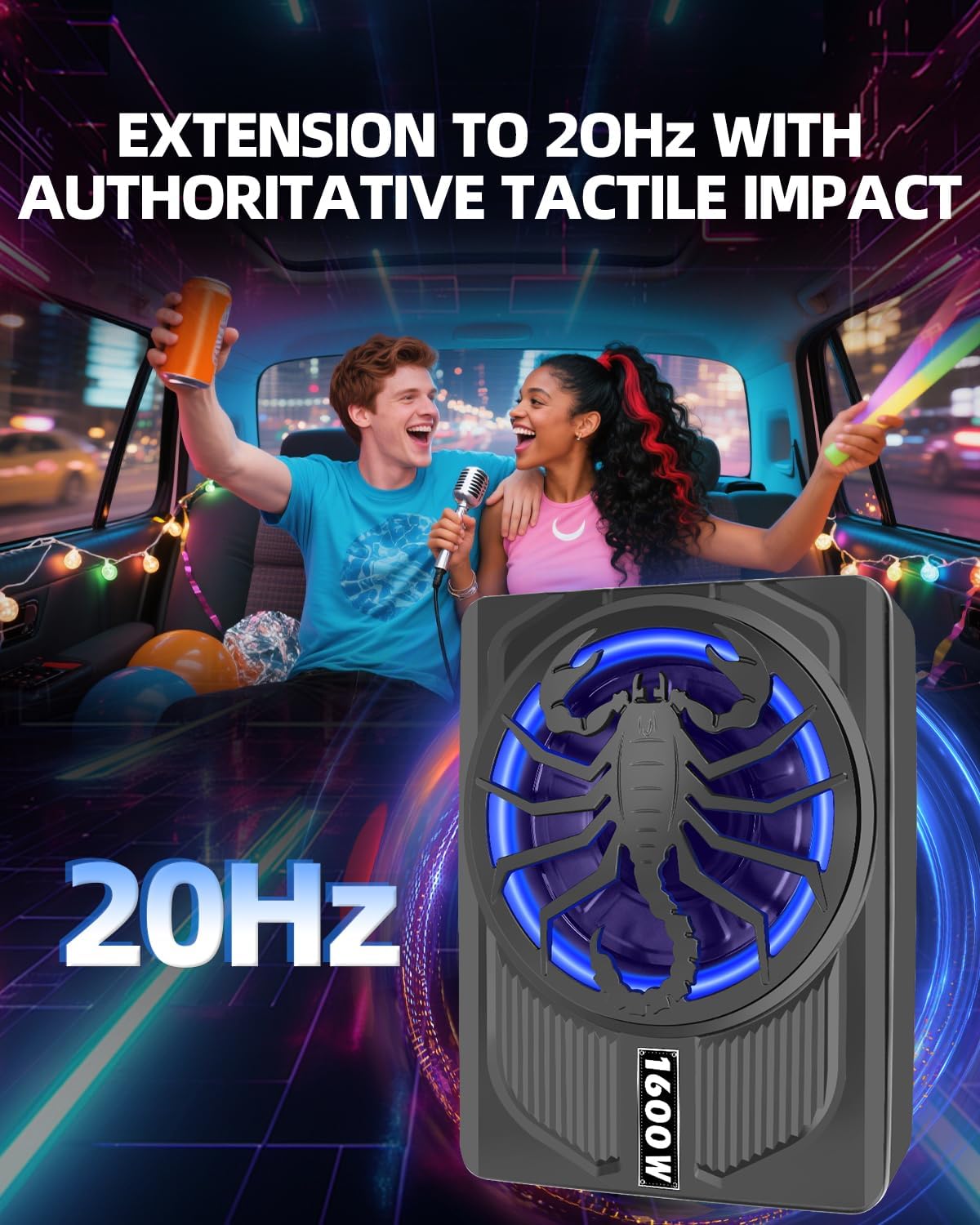 2026 Upgraded 1600W Slim Underseat Car Subwoofer and Amp Package with RGB Beat-Synced Light, Individual Control for Low Pass/Gain/Boost Bass, Clean Deep Bass Perfect for Truck/SUV/Jeep