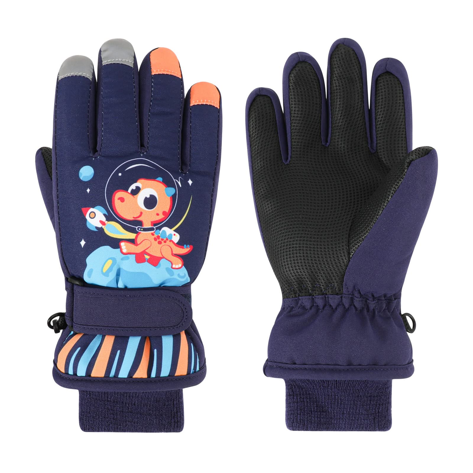 QKURT Kids Ski Gloves, Children's Winter Warm Snow Gloves Waterproof Thick  Children's Gloves Toddler Windproof Mittens with Dinosaur Pattern for Boys