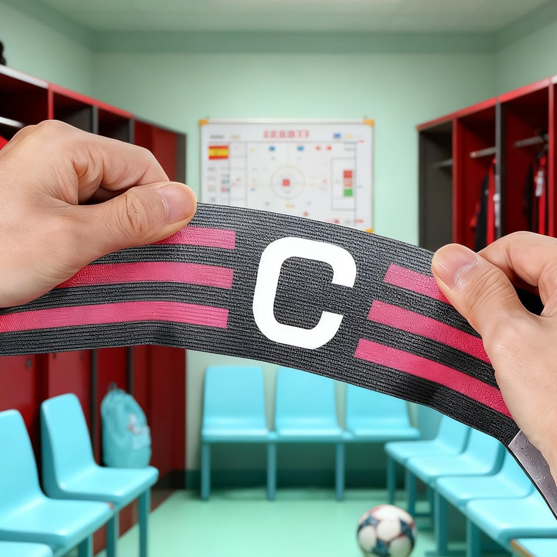 Brazalete de capitán de fútbol deportivo elástico con cierre para adultos y silbato (negro, naranja)
