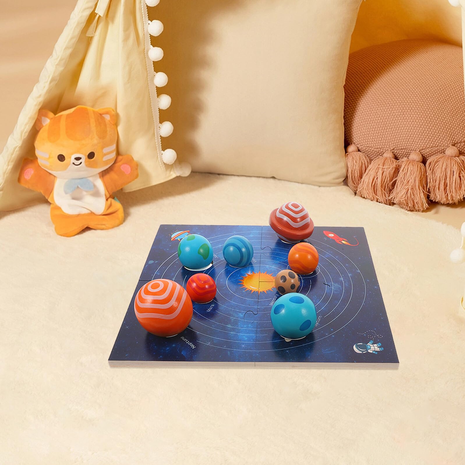 ERINGOGO Puzzle en Bois Système Solaire pour Tout-Petits 8 et Planches de Correspondance, Jouet Éducatif Montessori pour Développement et Jeu Familial