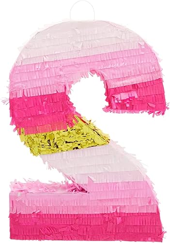 Miniatura 38 de BLUE PANDA Piñata de margarita número 1, 16.5 x 11 x 3 pulgadas, rosa y dorada, piñata de princesa de 1 año para decoración de primer cumpleaños