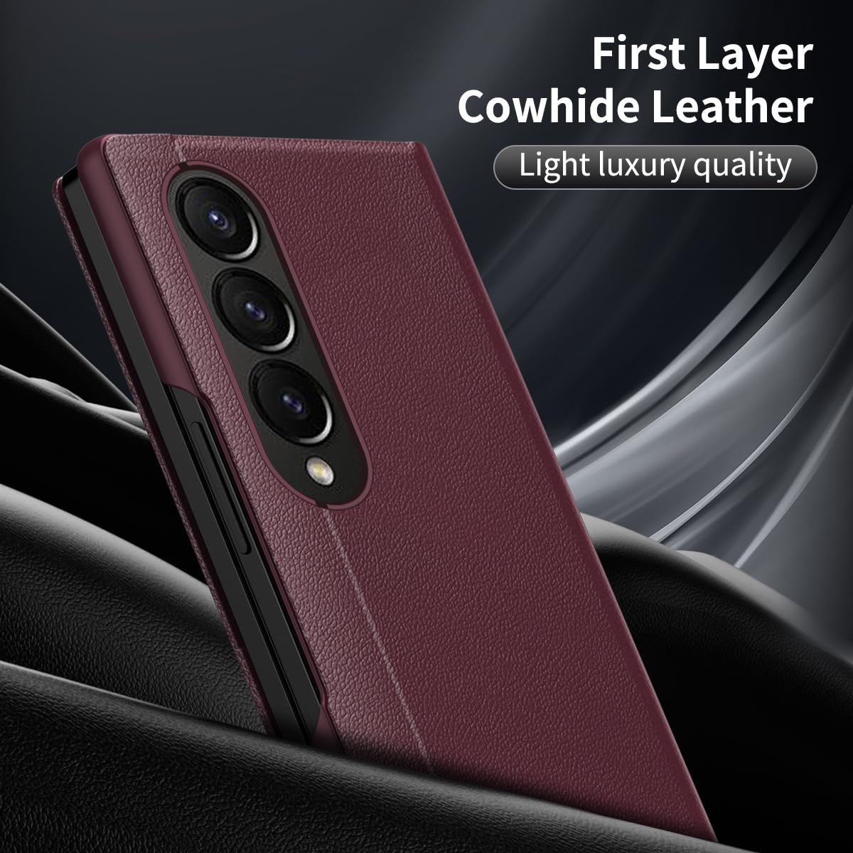 COQUE Etui do Galaxy Z Fold 3, inteligentny telefon z okienkiem i 1 miejscem na kartę, wykwintne skórzane etui ochronne, do Samsung Galaxy Z Fold 3 5G-czerwone