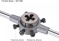 Vista 4 de uxcell Juego de llaves de mango de troquel, M7 x 0.5 roscado redondo y 0.984 in (dados M7-M9) soporte ajustable herramienta de mano