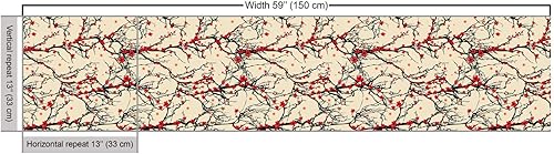 Miniatura 3 de Ambesonne - Tela de cerezo de The Yard diseño de ramas japonesas de jardín con ramas inspiradas en la naturaleza tela decorativa para tapicería y