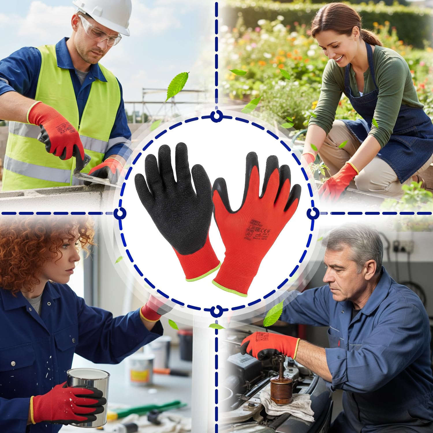 48 Paires Gants de Travail 9 L Protection Cat II de Latex Anti-Slip