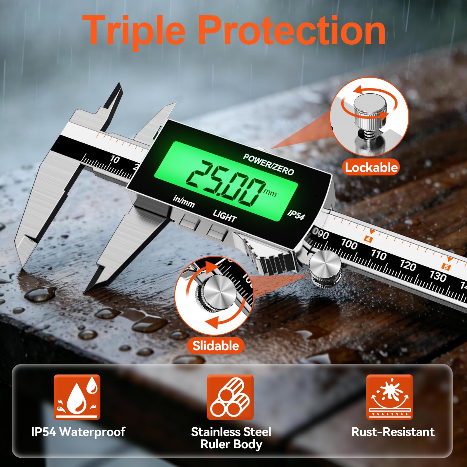 Calibro Digitale Professionale, Electronic Digital Caliper,Precisione Micrometro in Acciaio da 150mm/6 pollice,Auto-Off,Calibri touchscreen per Misurzione Esterna, Interna（nero）