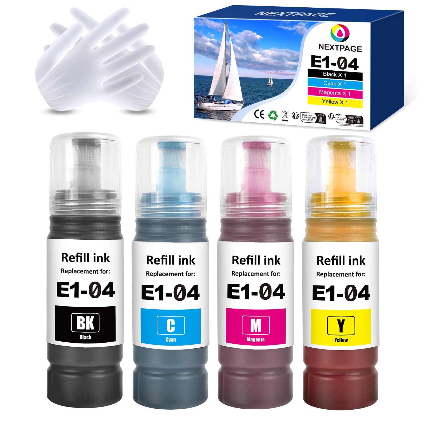Nextpage 104 Tinte Kompatibel für Epson 104 EcoTank Tinte für Epson ET-2820 ET-2710 ET-2720 ET-2810 ET-2821 ET-2826 ET-2820 ET-2830 ET-2840 ET-4800 ET-4810 4colour Multipack Tinet (Nicht Original)
