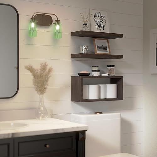 Miniatura 4 de RICHER HOUSE Juego de 3 Estantes Flotantes, Estantes de Baño Modernos con Soportes Invisibles Montados en la Pared Sobre el Inodoro, Estantes de