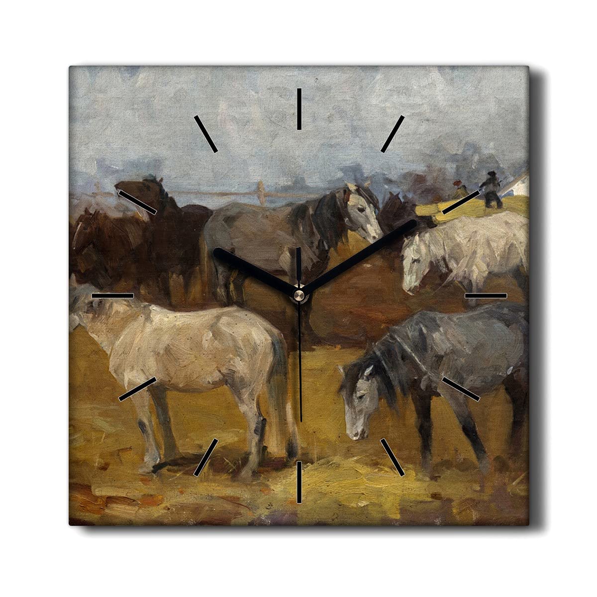 Horloge sur toile silencieuse chevaux fini le bruit pour déco salon