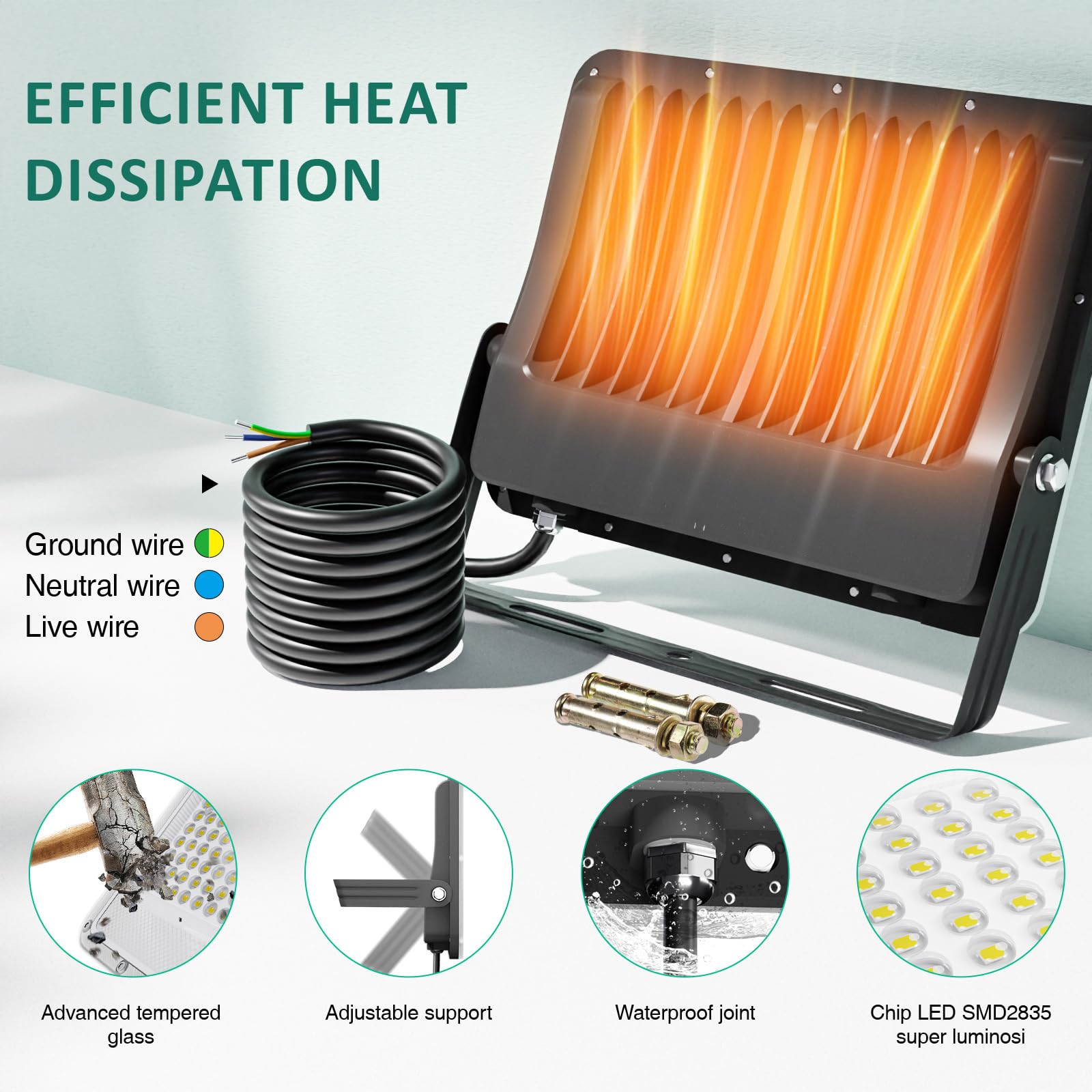 HOOLED Faretto LED da Esterno 200 W, Faretti a LED per esterni 22000 lm, 6500 K Faretti led Impermeabile IP66 per cortile giardino garage tetto Piscina fuori terra Giardino Patio