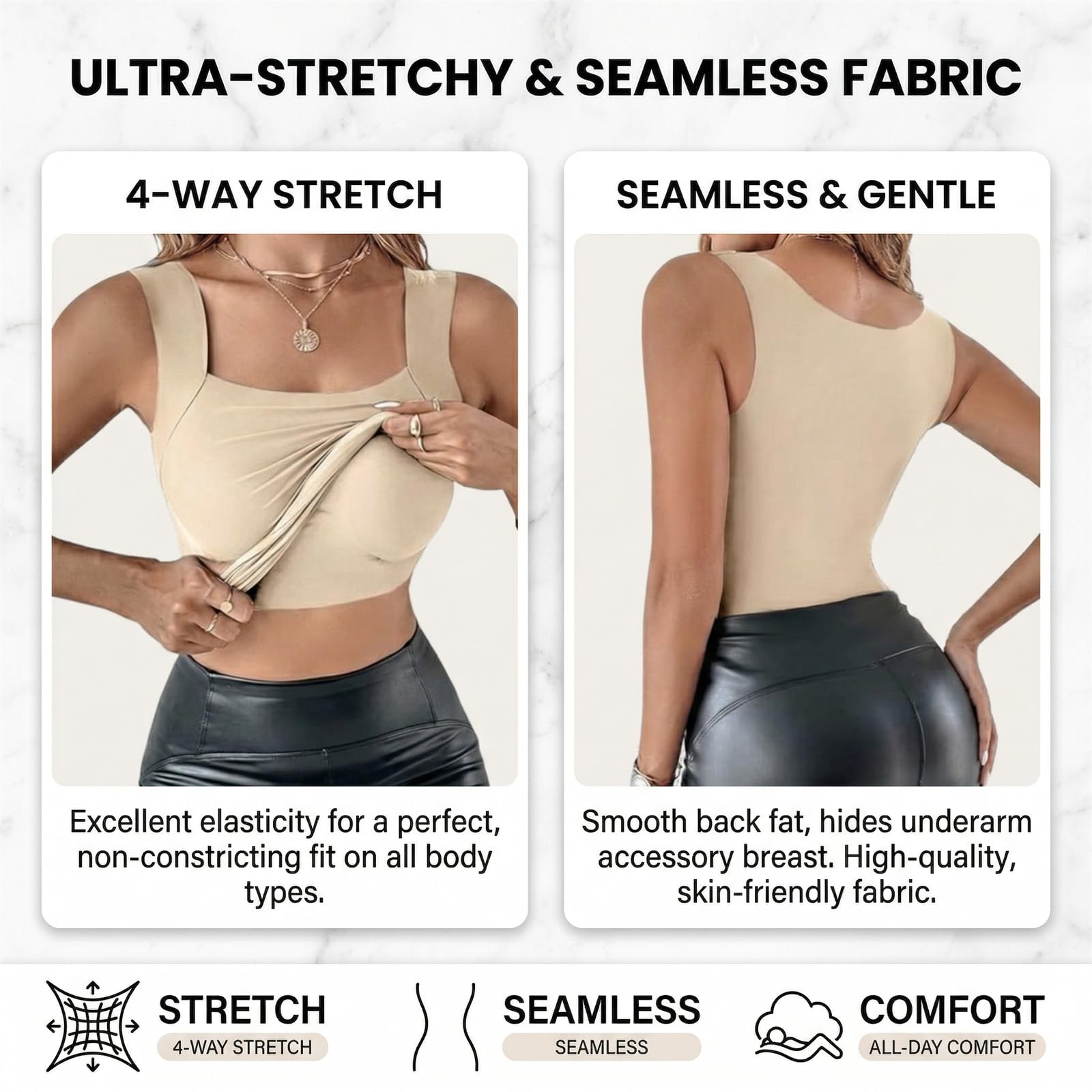 Built in Comfort Bra Tanktop,Womens U Neck Shapewear Built-in Bra,High Strechy Sleeveless Compression Camisole Workout Tops