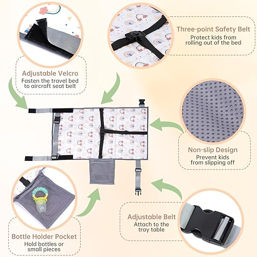 Miniatura 3 de Cama de avión para niños pequeños, extensor de asiento de avión para niños, cama portátil para niños pequeños, artículos esenciales de viaje en