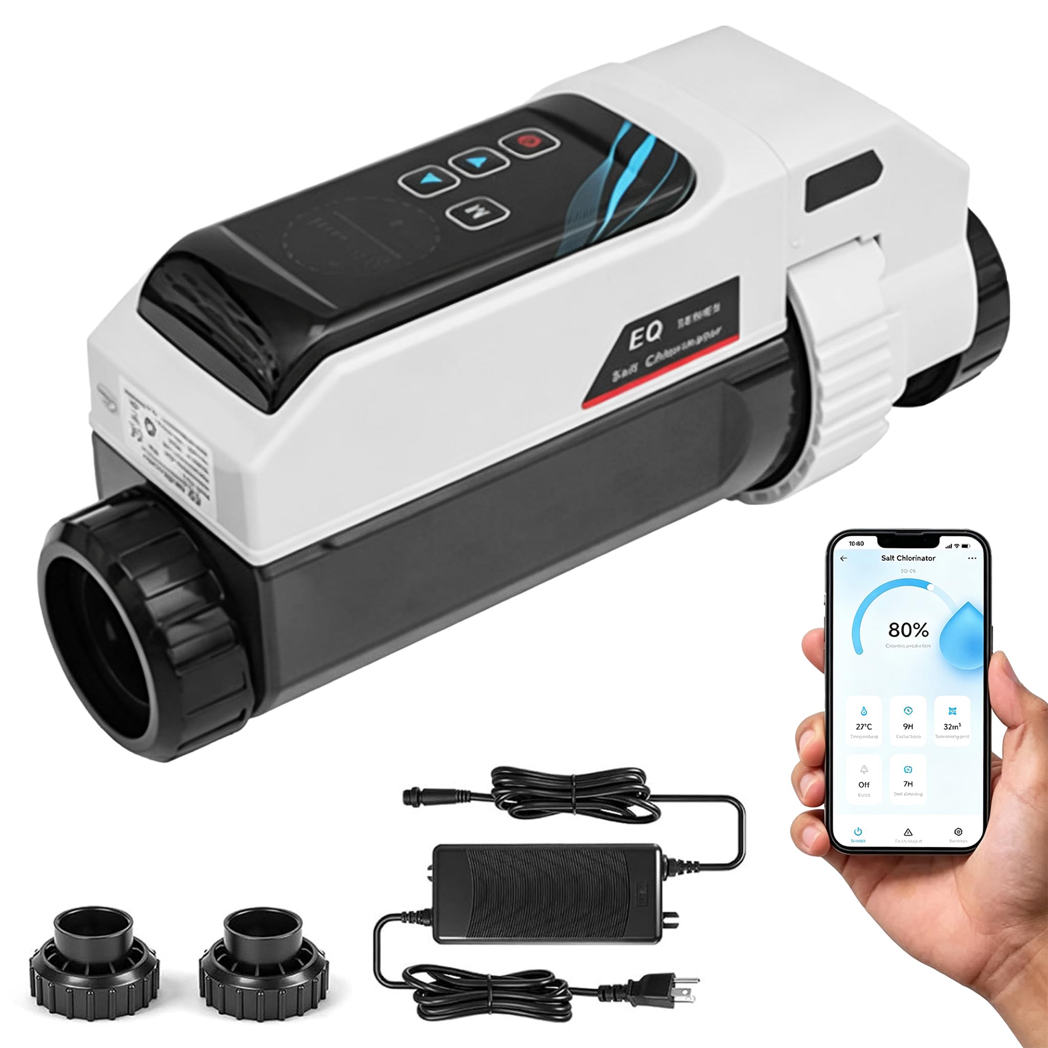Salt Chlorine Generator for Pools up to 42,000 Gallons, Smart Salt Chlorinator with App Control, Self-Cleaning Titanium Cell, 20-100% Chlorine Output Adjustment, Standard Plumbing Fit 11000Gal