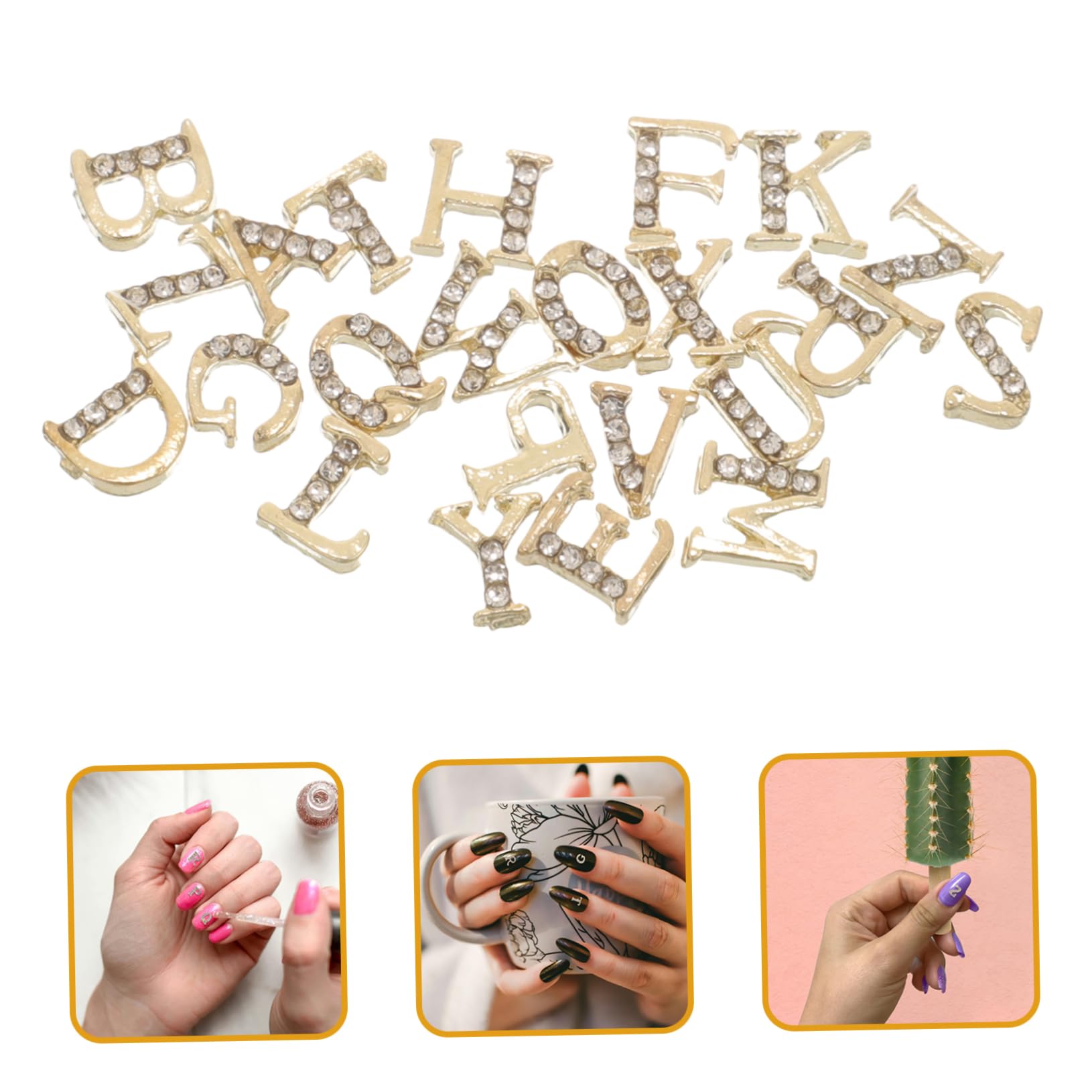 VICASKY Unique Nail Decorations Manicure Charms Letter Charms Rhinestone Nail Art Jewelry for Women