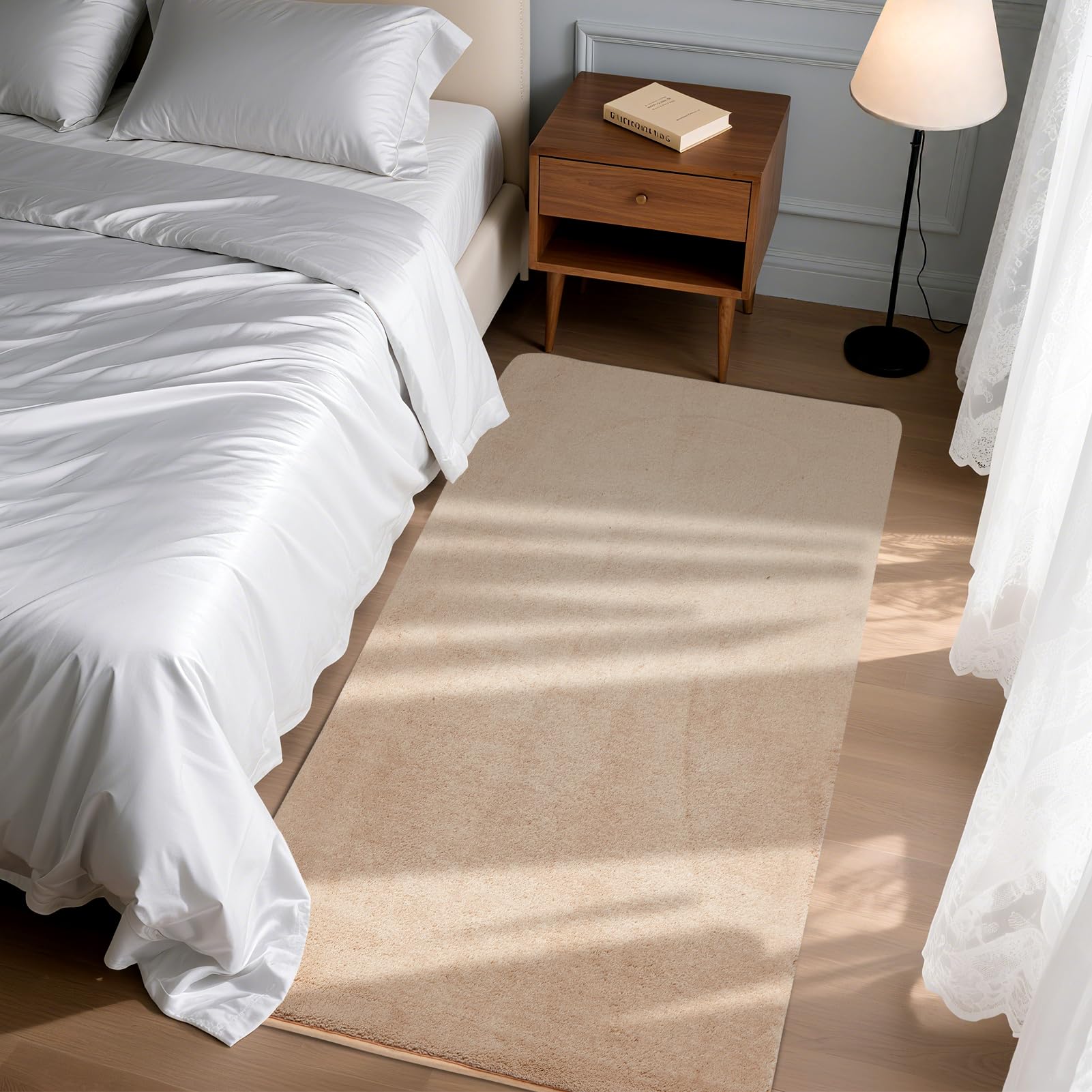 Puremy Teppich Läufer Flauschiger Kurzflor, Wohnzimmerteppich Einfarbiges Flur Modern Weich Teppiche für Bettvorleger Matte/Deko/Schlafzimmer/Kinderzimmer, 80x150cm, Beige