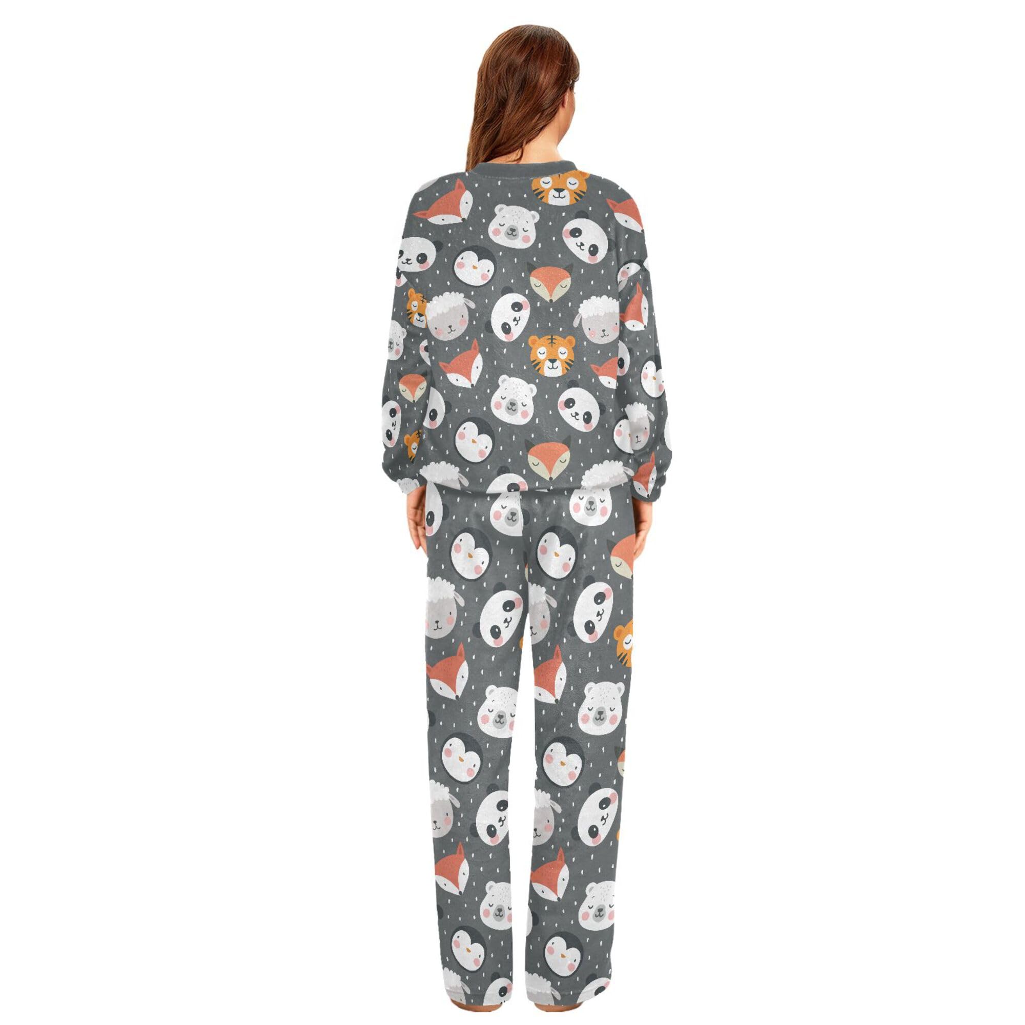 ALAZA Pigiama da donna in pile carino api volanti da donna a maniche lunghe loungewear due pezzi pigiameria da notte pigiama termico super morbido set pigiama, S