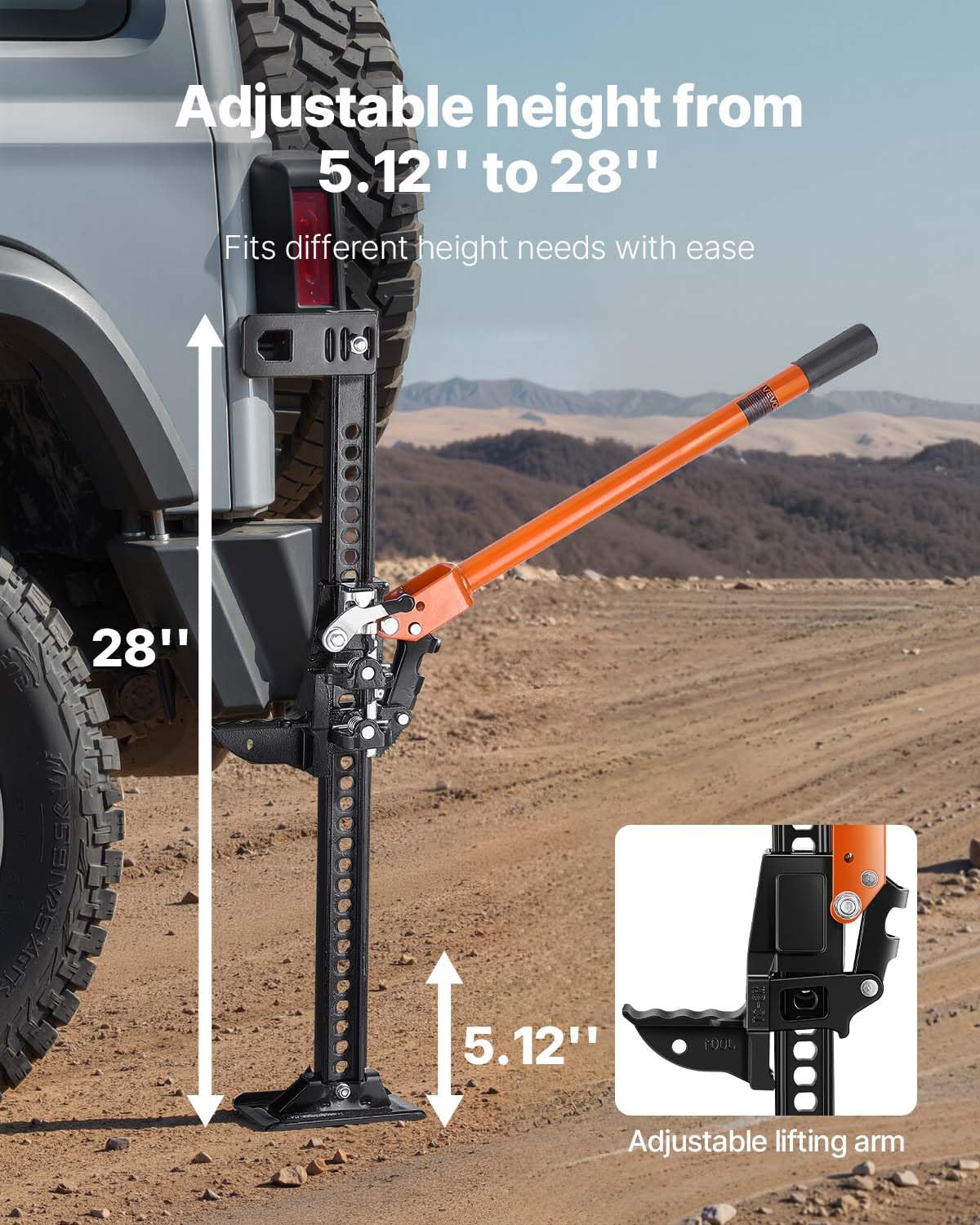 VEVOR Gato Agrícola 845 mm con Elevación Alta y Trinquete Carga Máxima de 3,18 T para Uso Todoterreno de Alta Resistencia con Rango de Elevación de 130,1 a 711,2 mm para Tractor, Camión, SUV