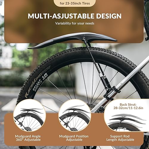 Miniatura 10 de ROCKBROS Guardabarros de bicicleta ajustables para bicicleta de 26"27.5"29" de bicicleta de montaña, protectores de barro universales delanteros y