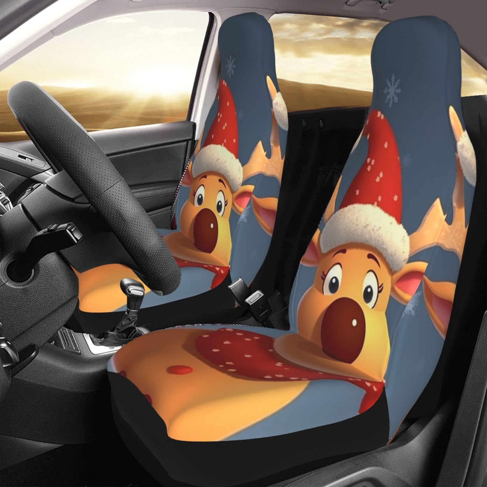 Set di 2 coprisedili anteriori per auto, lavabili con stampa di cervi natalizi, universali, per sedili anteriori, adatti per accessori auto