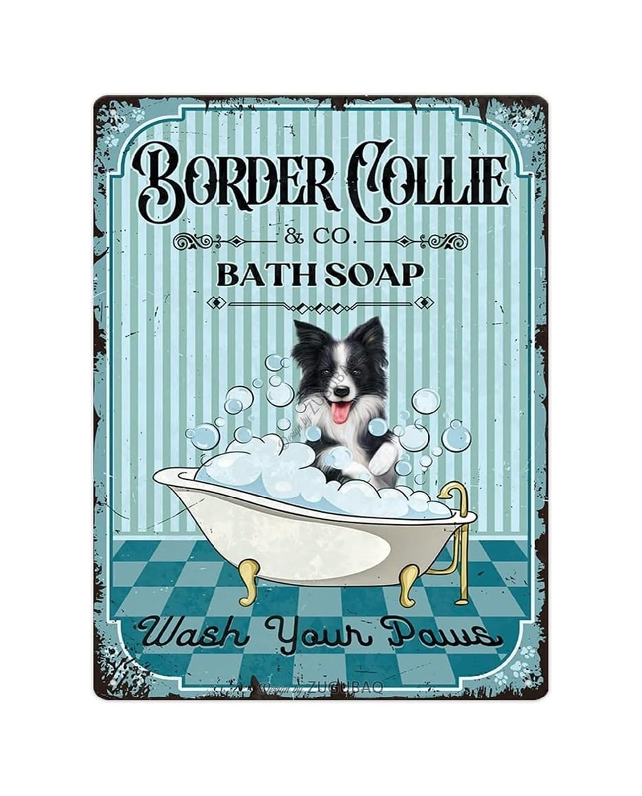 CZMDKEXM Humorous Herding Dog Bathroom Sign Vintage Tin with Wash Your Paws Saying for Restroom or Utility Room 8 X 12 inch​