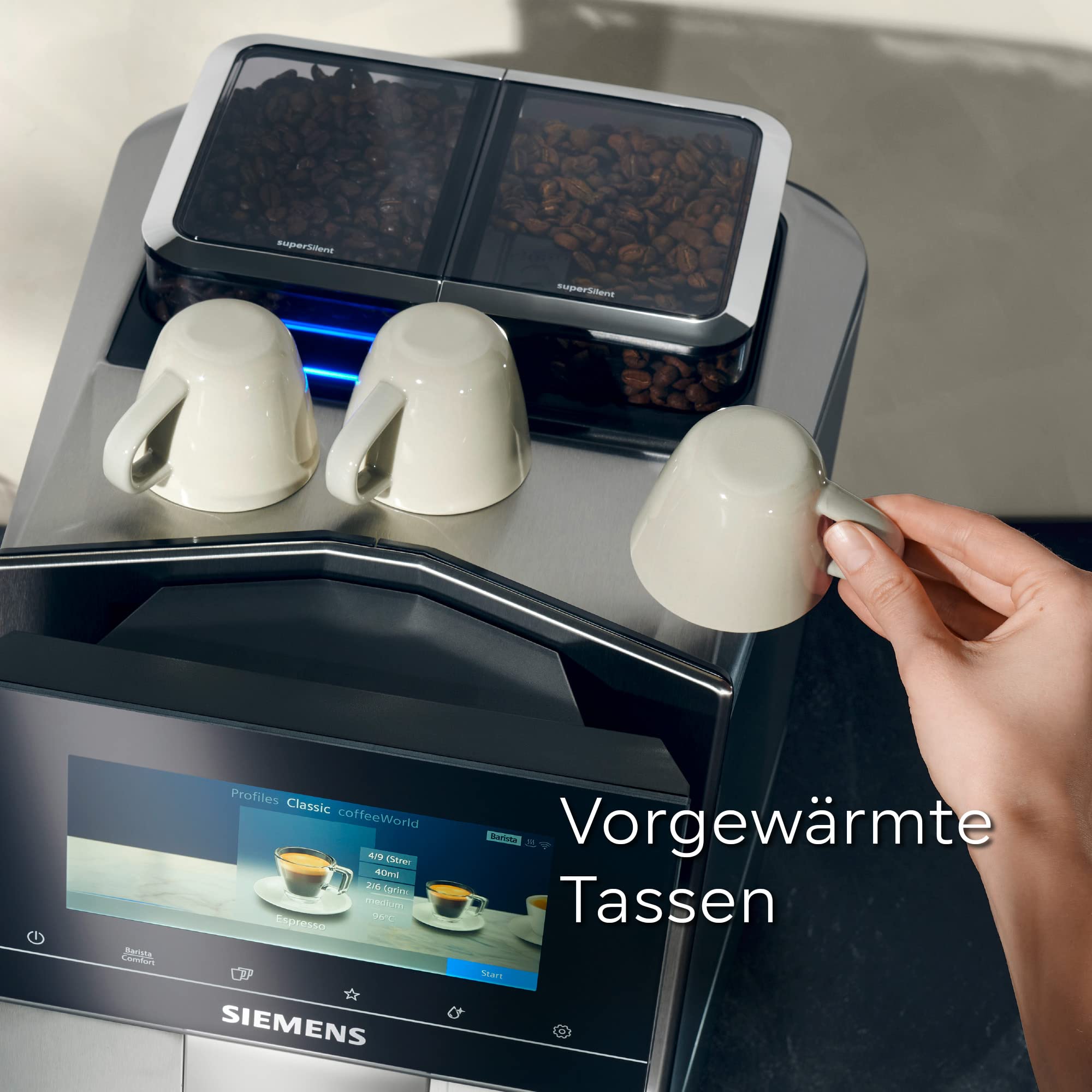 Siemens EQ.900, W pełni automatyczny ekspres do kawy, 2 pojemniki na ziarna, HomeConnect, wyświetlacz Full Touch o wysokiej rozdzielczości 6,8", ciche przygotowywanie, stal nierdzewna