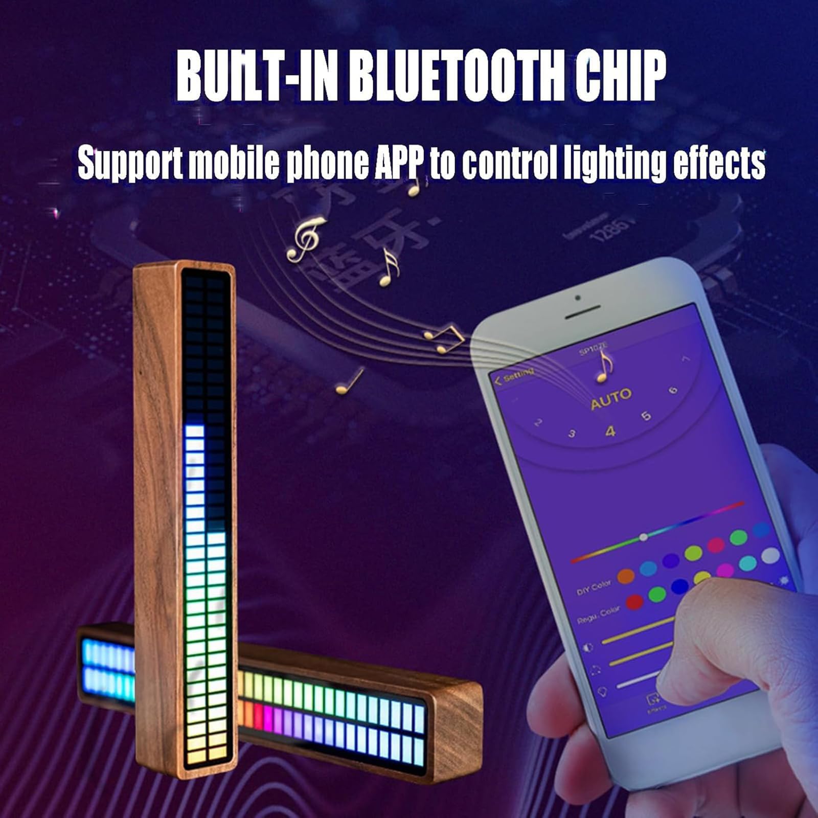 RGB Pickup Music Rhythm Lights, wyświetlacz spektrum muzyki LED synchronizacja muzyki RGB światło z 3 rodzajami dynamicznych świateł i wbudowanym mikrofonem, funkcja pamięci wyłączania