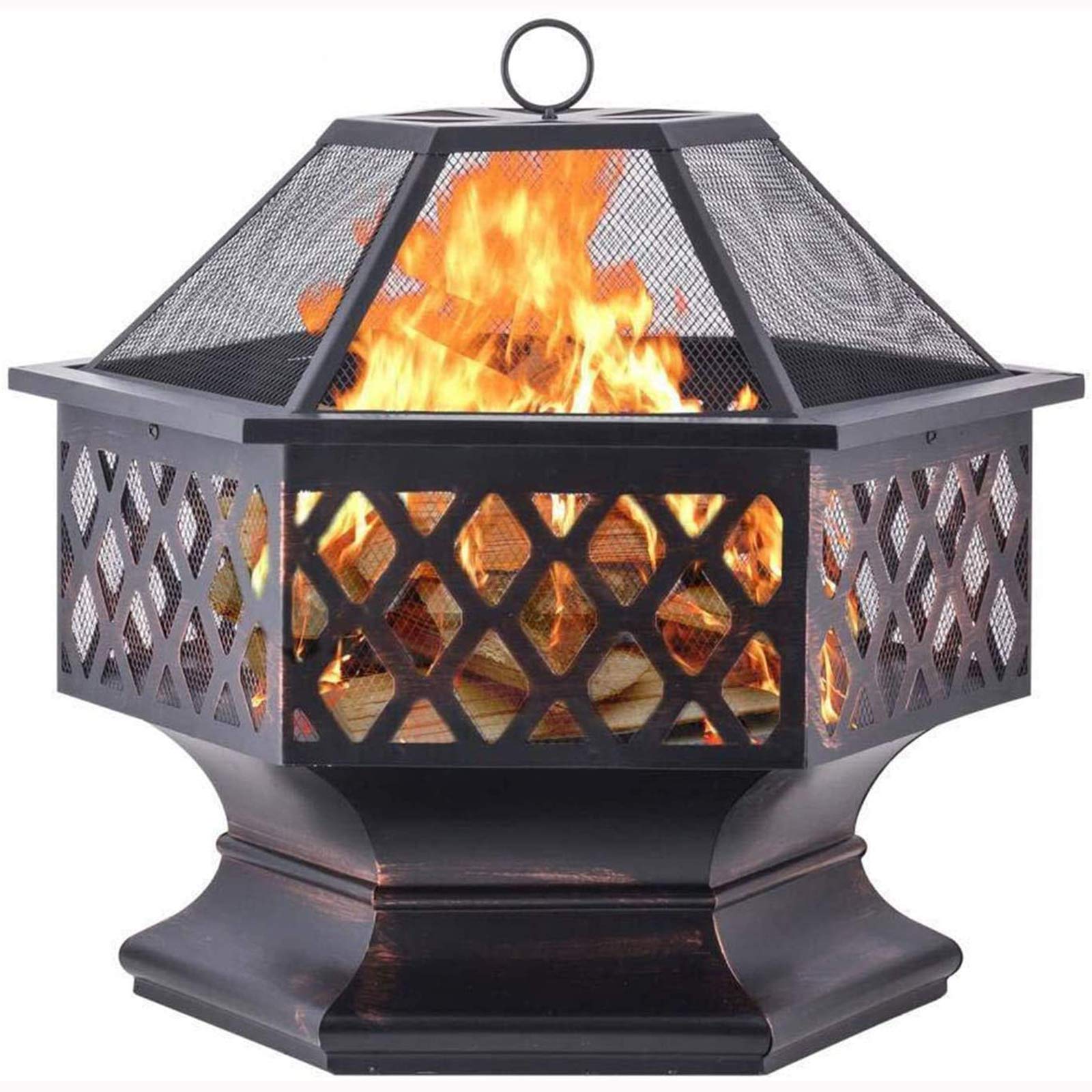 QHYXT Backyard Patio Garden Fireplace BBQ Grill Firepit Bowl Wood Burning Fire Pit Outdoor Garden Fire Pit Outdoor Heaters with Grill Grate 2 in 1 Fireplace for Bonfi