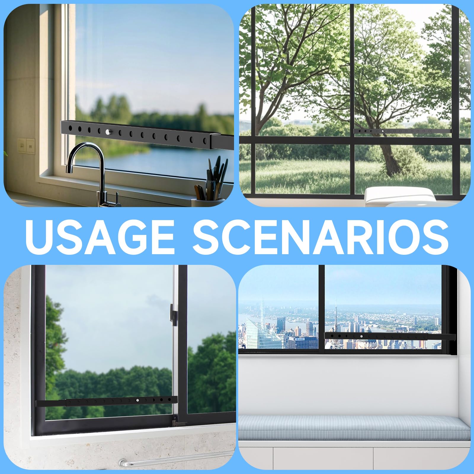 ZhouDaShu Barras de seguridad ajustables para ventana, barras de seguridad interior vertical, bloqueo de barra de ventana para evitar robos, barras de seguridad para ventana para niños, barra de