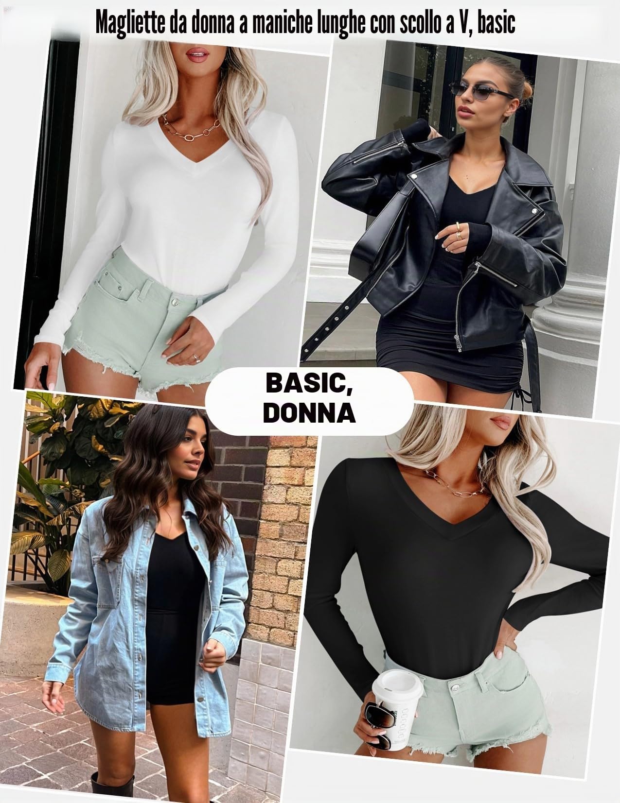 Ekouaer Donna Confezione da 1&3 Maglie a Maniche Lunghe Collo a V