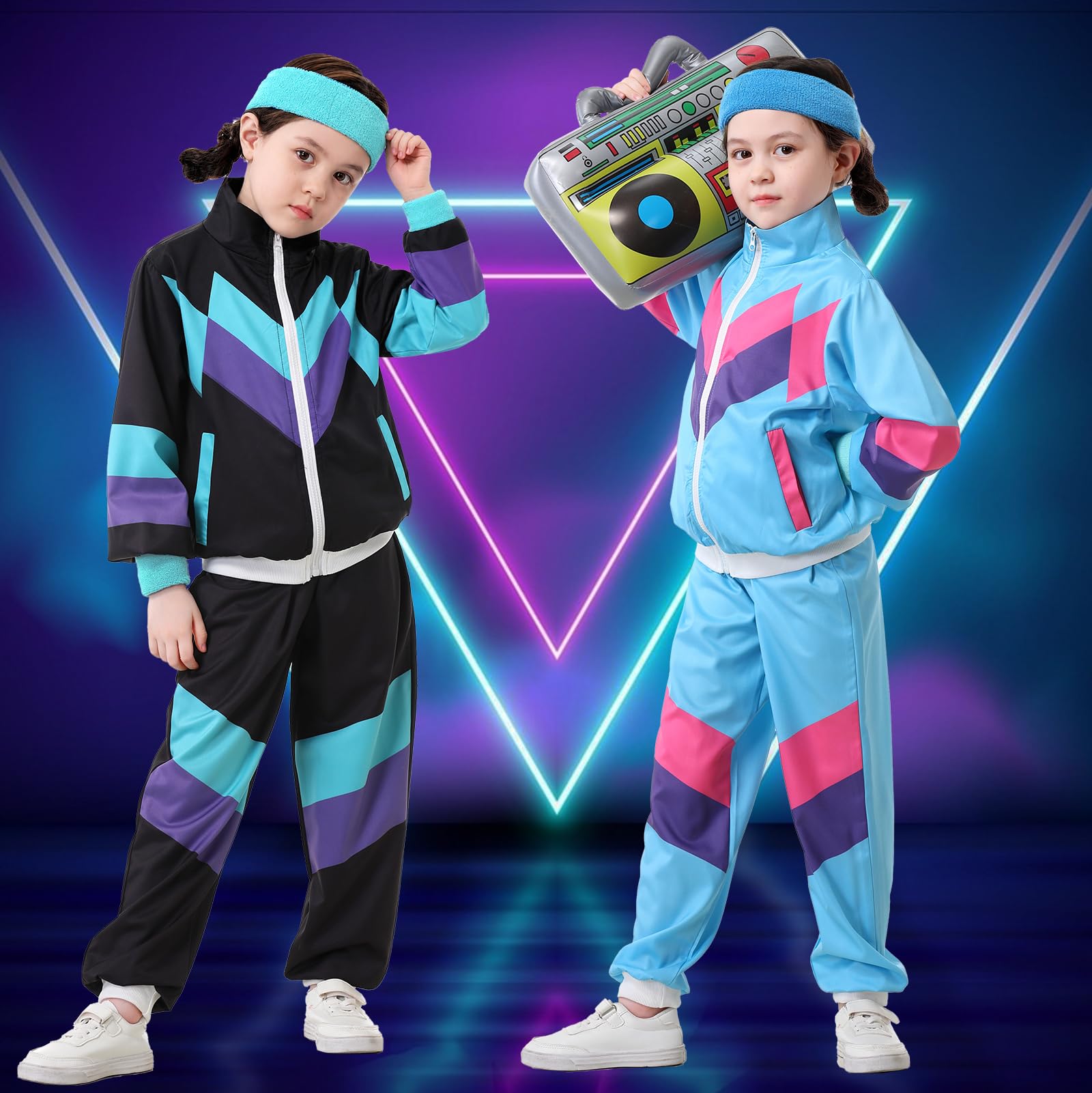 Ezuwail Traje deportivo para niños de los años 80 y 90 para niños y niñas, 6 piezas, unisex, retro, cortavientos, entrenamiento, hip hop, disfraz de baile