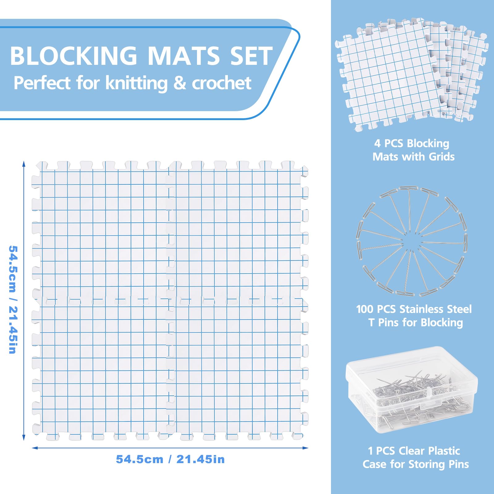 Set 4 Tappetini Per Maglia - Con Griglia E Spille, 30x30cm, Ideali Per Bloccare - Foto 3