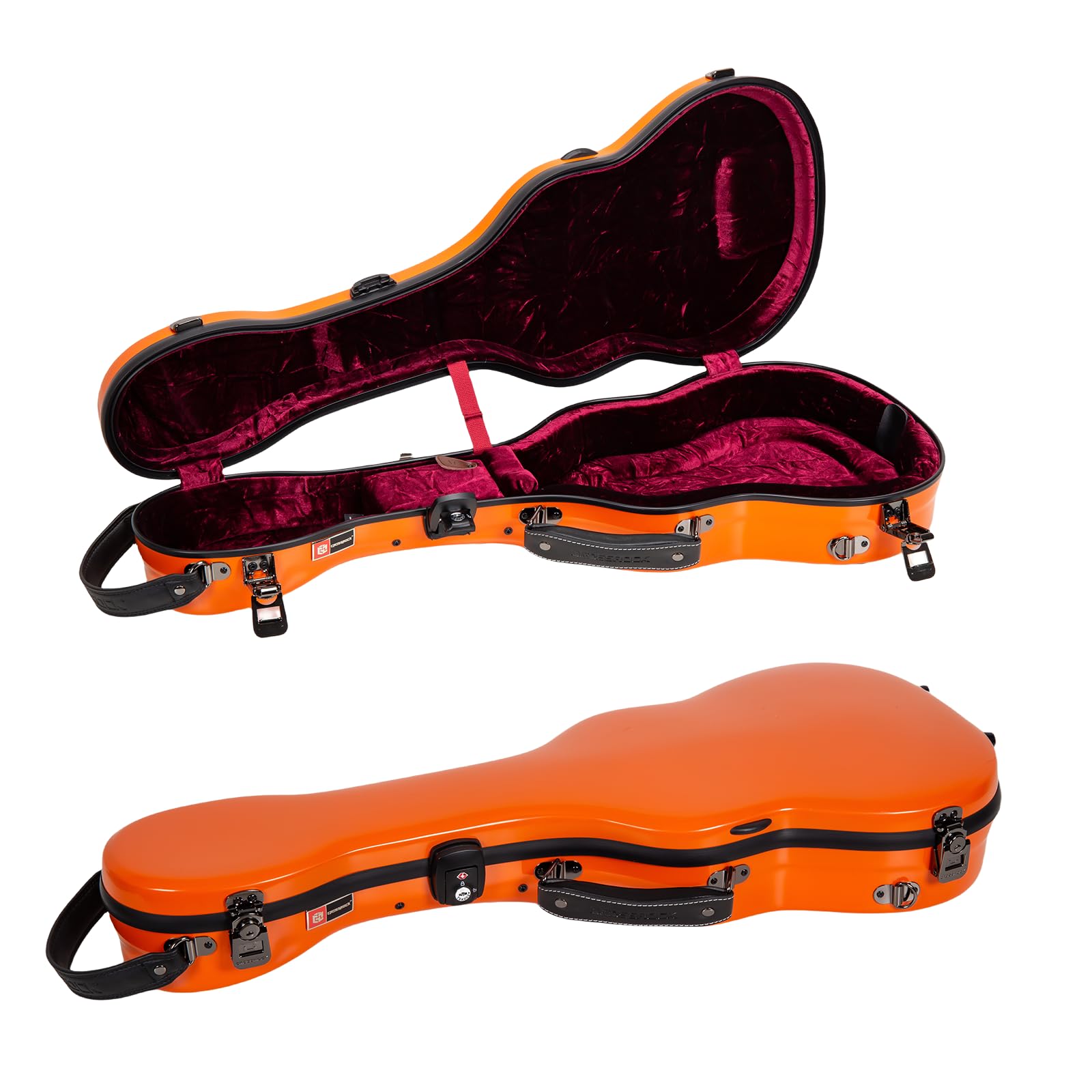 Crossrock Tenor Ukulele Case, Fits Up to 27 Inches | 100% Fiberglass Hardshell with Brand Latches, TSA Lock, Accessory Compartment, and Detachable Straps-Orange (CRF2030TUOR)