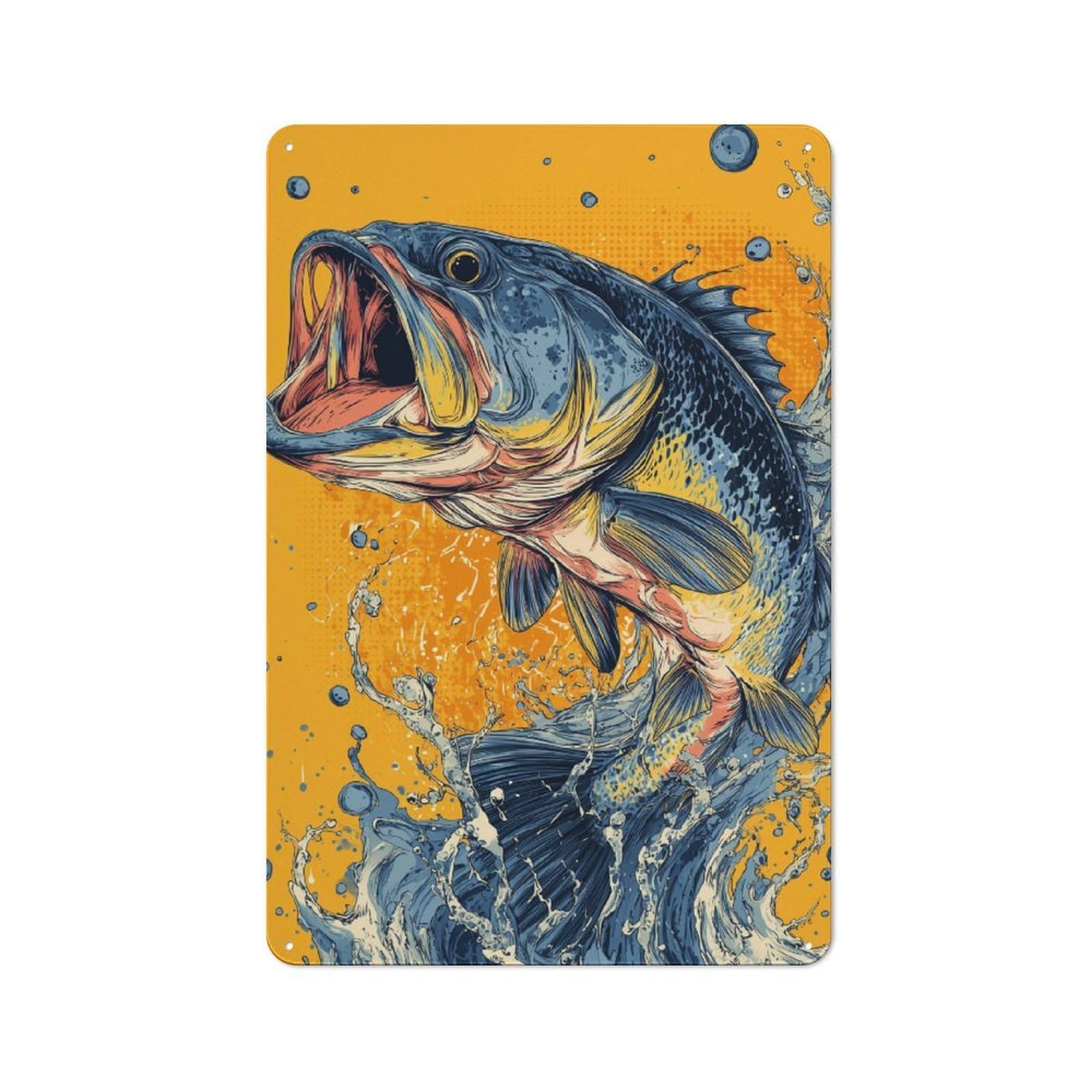Junmoney Vibrant Bass Splash Distressed Look Decorative Tin Sign 30X20cm, Retro Room Decor For Lounge, Study, Pub Or Wall Gallery