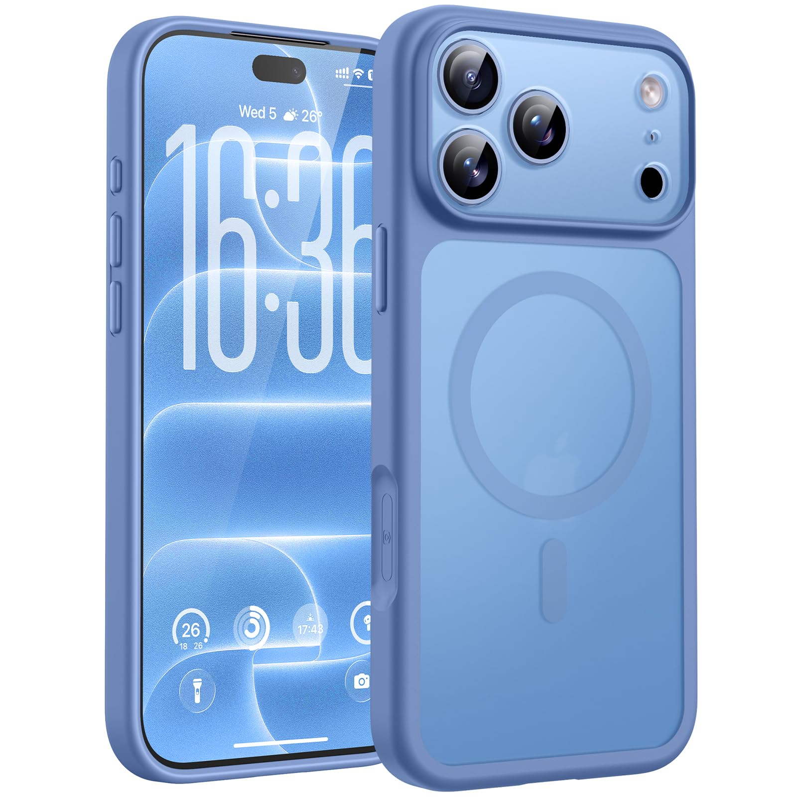 TOCOL Cover per iPhone 18 Pro, Compatibile con MagSafe, Blu Chiaro | Anello Magnetico Incorporato, Protezione Fotocamera Integrata & Tasto Fotocamera, Custodia Traslucida Opaca Antiurto Militare