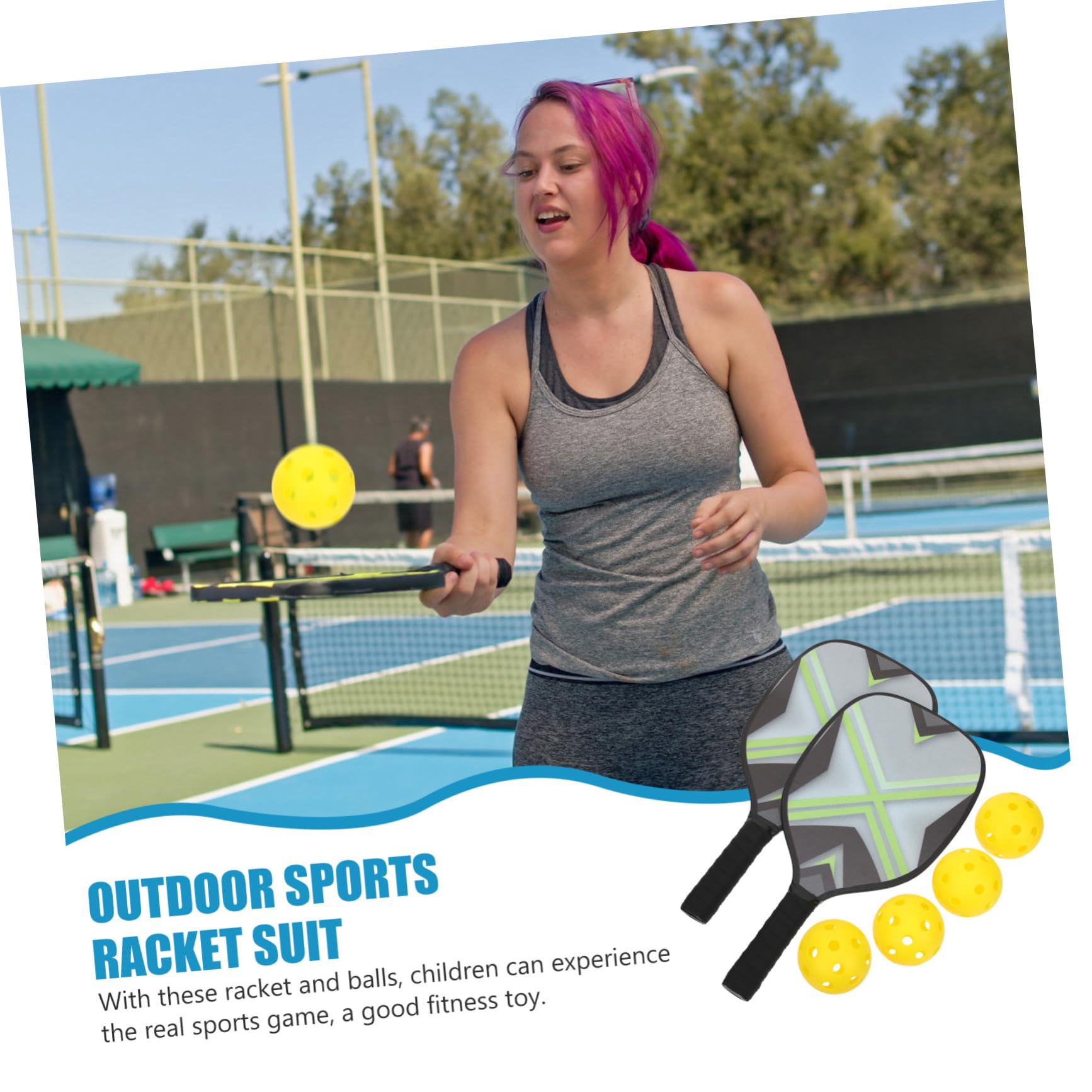 INOOMP Pickleball per Racchette Antiscivolo e Palline da Allenamento Kit Sportivo Portatile per Attività Outdoor e Coordinazione Mano-occhio
