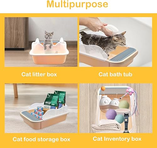 Miniatura 23 de Caja de arena abierta para gatos pequeña, caja de arena para gatitos con cuchara, bandeja de inodoro para gatos de entrada baja y lados altos, Gris