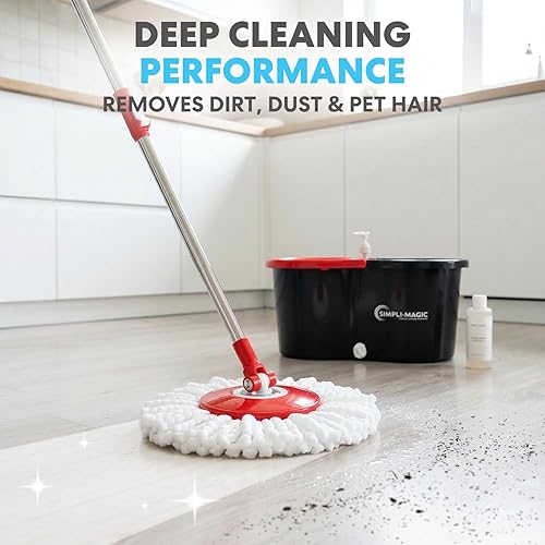 Miniatura 2 de SIMPLI-Magic Trapeador giratorio de 360° y cubo con escurridor - 3 cabezales lavables de microfibra de alta absorción - Juego de trapeador giratorio