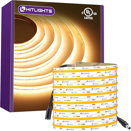 Miniatura 1 de HitLights COB - Tira de luces LED de color blanco cálido, cinta de luz de 12 V, 2700 K, 16.4 pies, 2640 LED, 426 lmft, CRI 90+, IP30, iluminación de