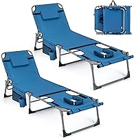 Vista 16 de GYMAX Silla bronceadora, silla de playa de 330 libras con orificio para el brazo facial y correa para el hombro de mano, silla plegable para tomar