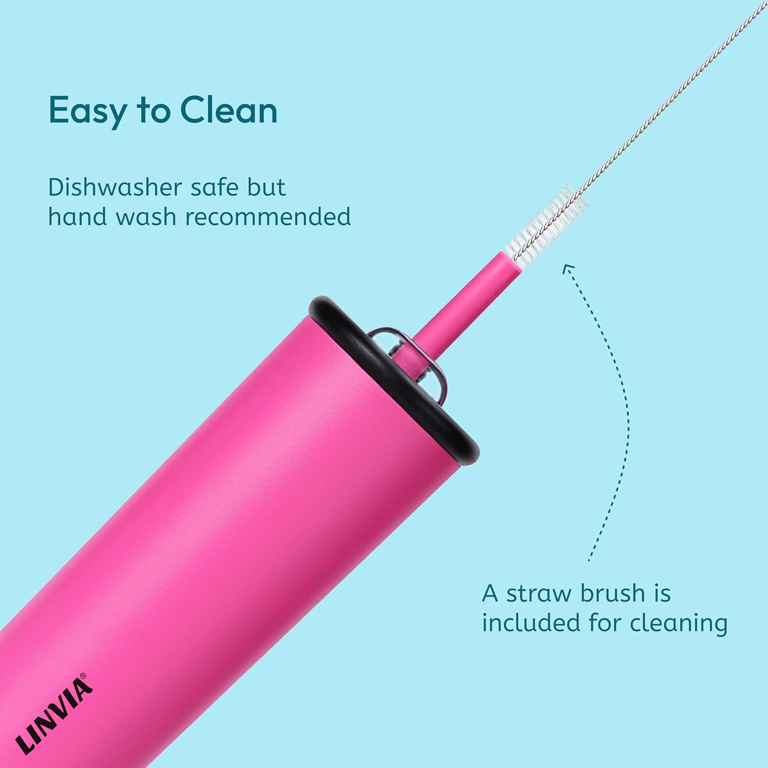 Candy Tumbler, 20 oz Kids Insulated Stainless Steel Water Bottle with Spill Resistant Silicone-Metal Straw and 2-in-1 Lid, BPA-Free, Cup Holder Friendly, Dishwasher Safe, Hot Pink - Image 8