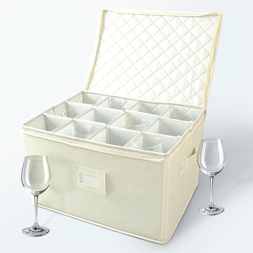 storageLAB Contenedores de almacenamiento para copas de vino, organizador de carcasa dura para juegos de copas y cristalería, caja de almacenamiento