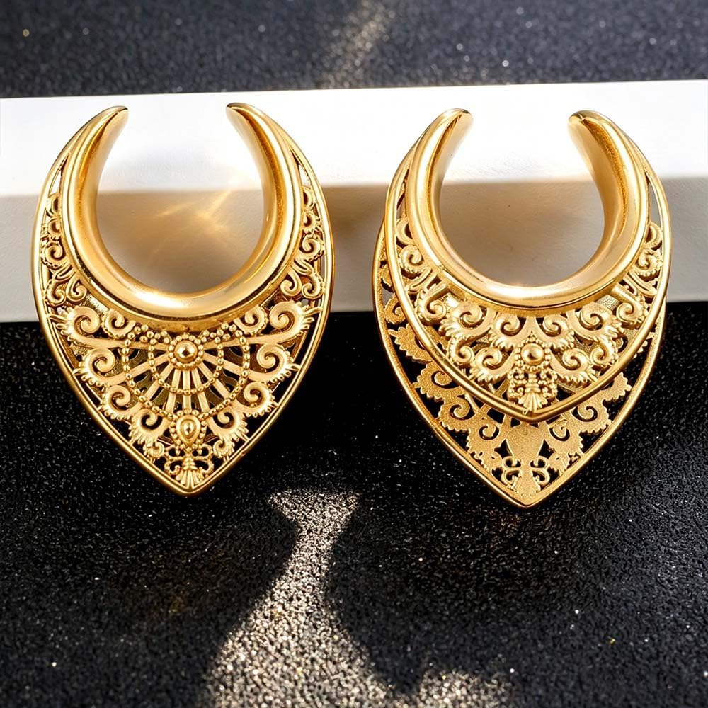 LADEMAYH 2Pcs Ear Plugs Gauges for Women, Elegant Saddle 0g-25mm Gauges for Ears, Surgical Stainless Steel Ear Tunnels Gauge Earrings Body Jewelry