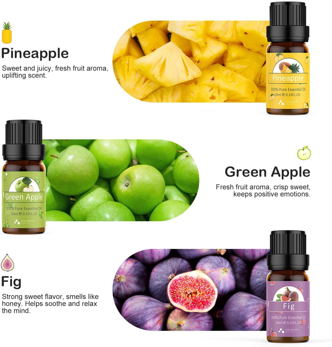 Buу 2 gеt 3 ASAKUKI Fruity Fruit Essential Oils Gift Set, 6*10ML Premium Fragrance Oils for Diffuser & Candle Soap Making - Passion Fruit, Strawberry, Guava, Pineapple, Green Apple, Fig Scented Oils for Home