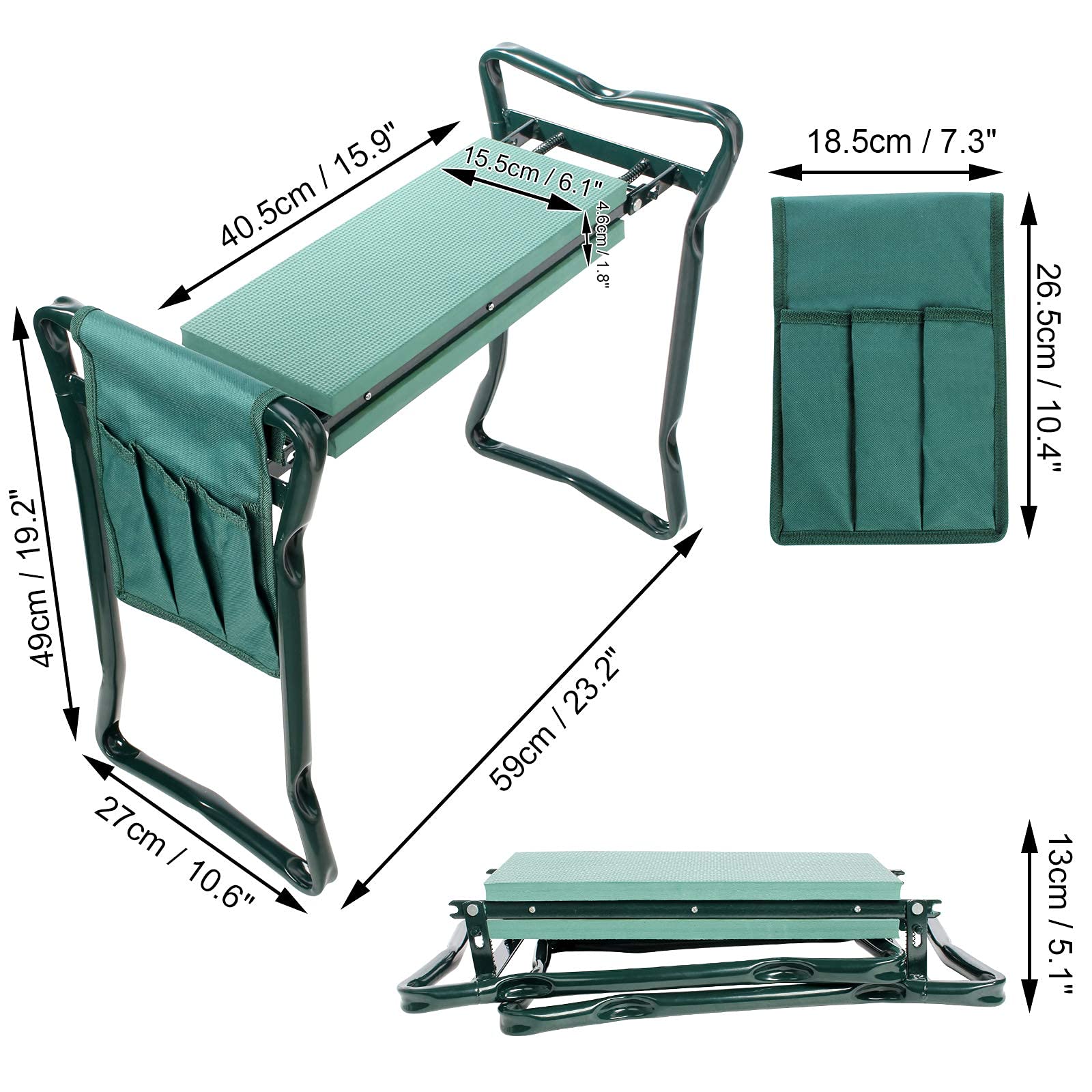 Todeco Banc Agenouilloir de Jardin, Repose Genoux avec Sac à Outils, Genouillère et siège de Jardin Pliable, Tapis de Pelouse et Coussinets Doux pour Genoux de Jardinage pour Personnes âgées