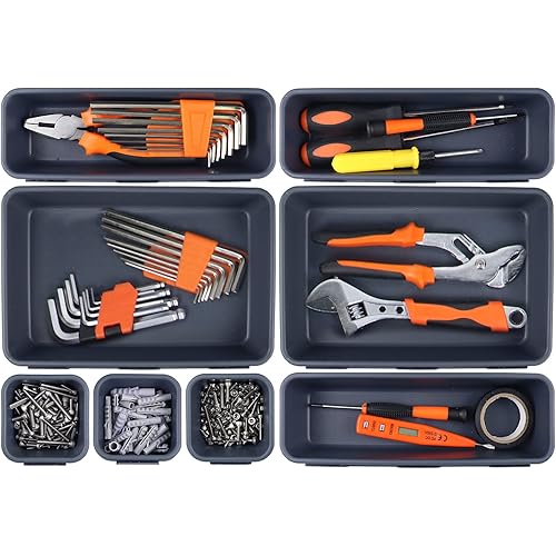 8-Pack Tool Box Organizer, Durable Tool Drawer Organizer, Workbench Toolbox Organization, Rolling Tool Chest Tray Dividers Set, Cart Cabinet Storage Box for Hardware, Parts, Screws, Nuts