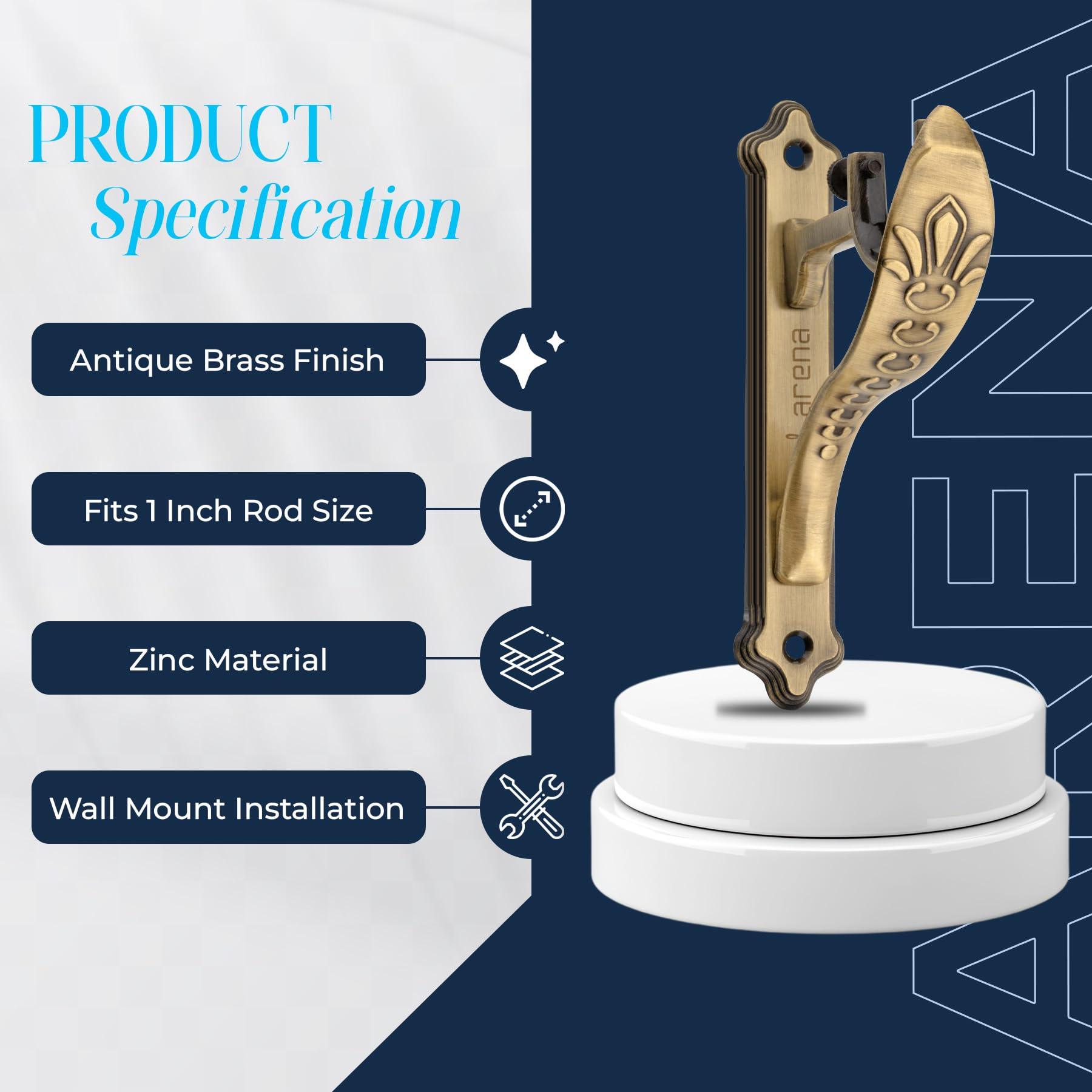Arena Zinc Antique Brass Jaguar Designer Heavy Curtain Supports for Door and Window Curtain Brackets/Holder for 1 Inch Rod ( Pack of 4 Pcs).,Rod Pocket 1