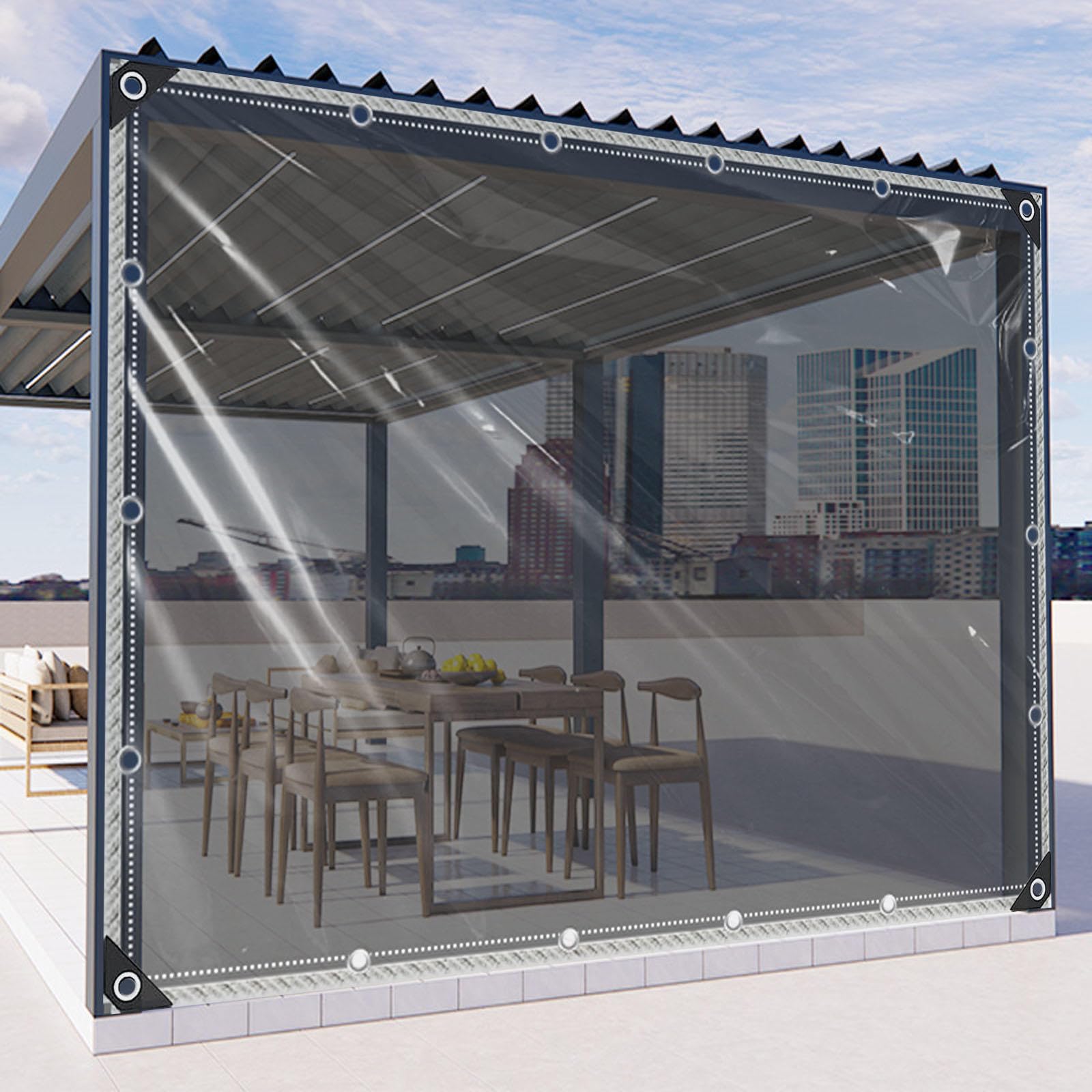 Black Waterproof Transparent Tarpaulin,Outdoor Rain Tarps,With Eyelets,0.35mm Pvc Clear Waterproof Tarpaulin Side Panels,Weatherproof,Durable Tarpaulins Cover,LxW-3.3x2.8m/10.8x9.2ft