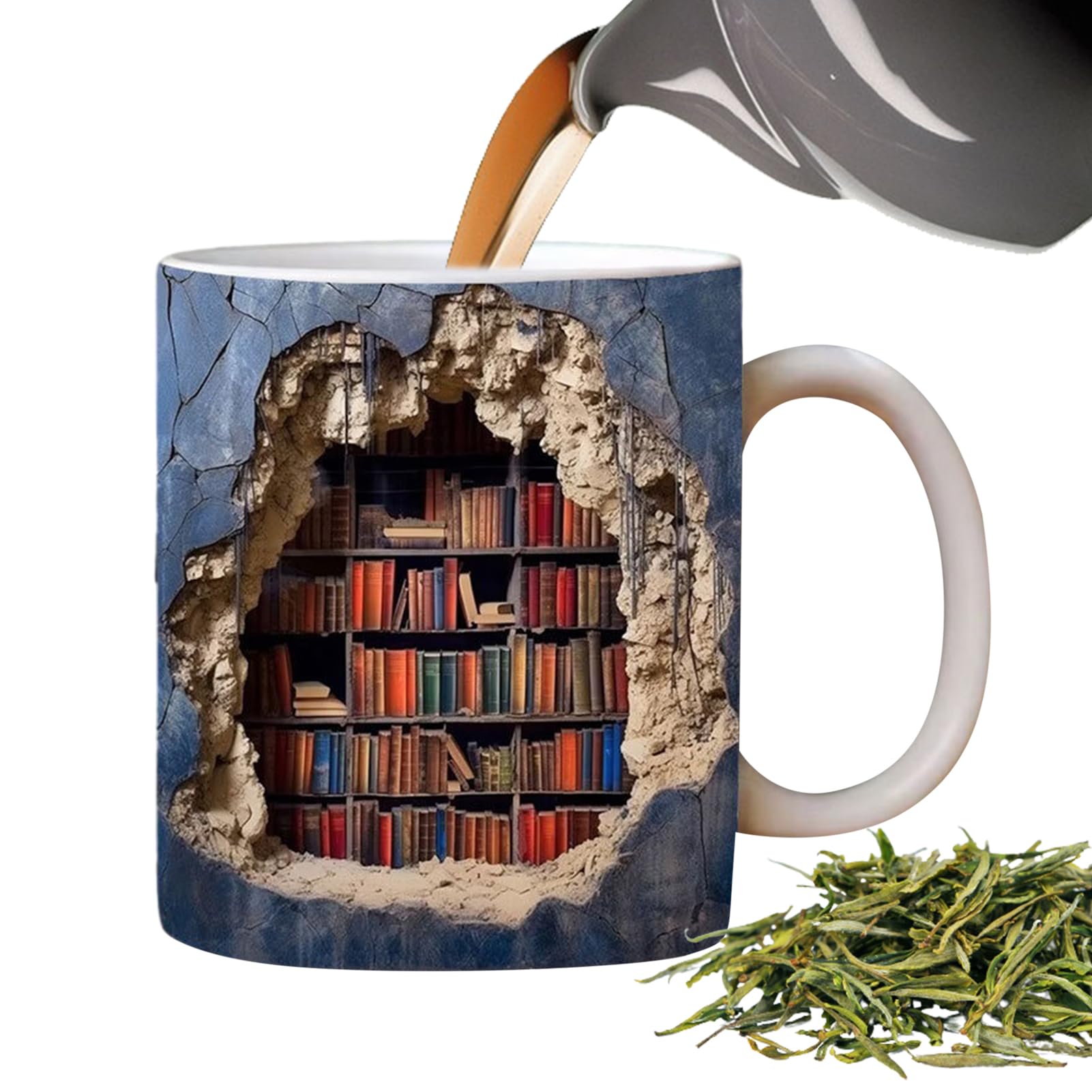 3D Bookshelf Library Mug - Creative Space Design Multi-Purpose Coffee Cup for Book Lovers, Funny Ceramic Gift for Readers