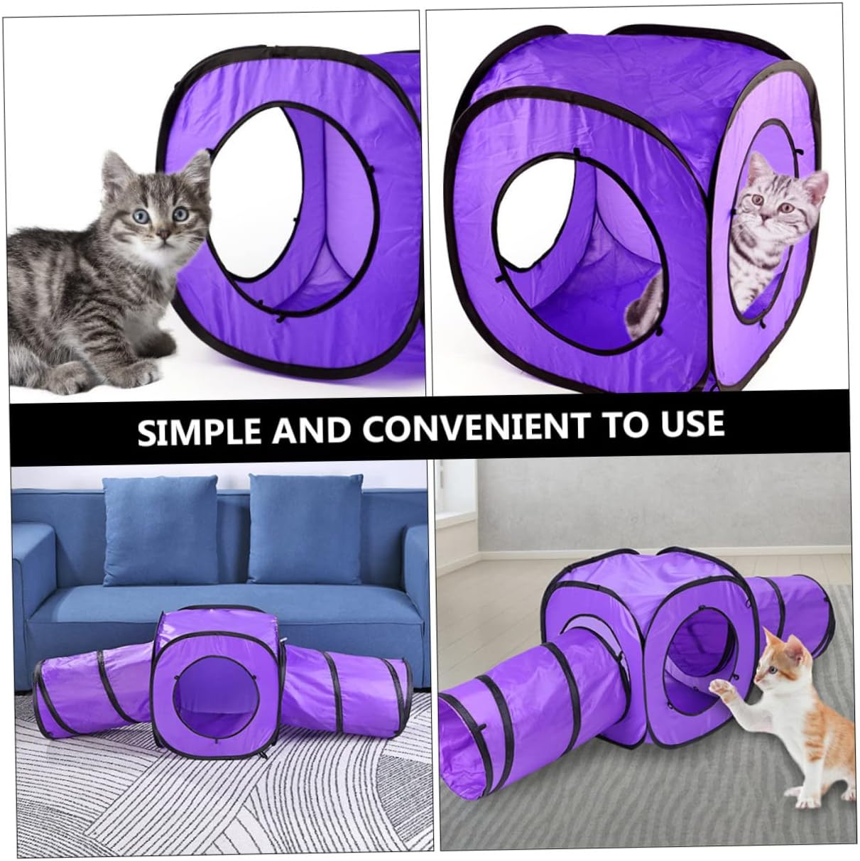 Kisangel 3pcs Cat Tunnel Set Interactive Squeaky Playground Toy for Kittens Durable Tubes Crackle for Indoor Exercising and Playtime